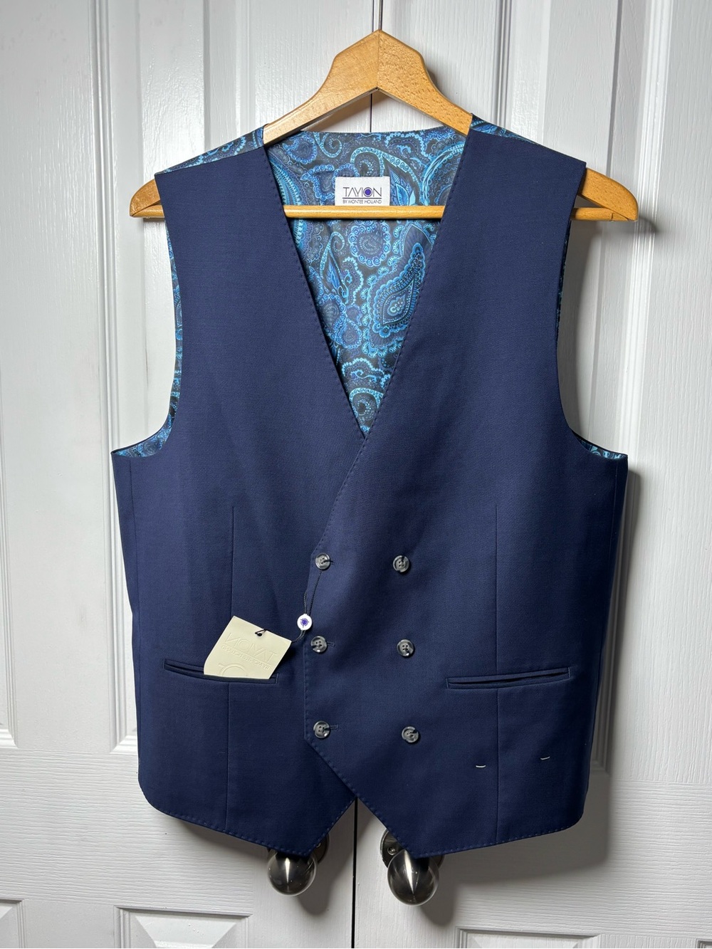 NWT Tavion by Montee Holland Navy Double Breasted Dress Vest Paisley - Picture 3 of 10